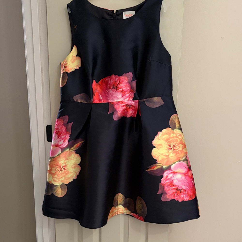 Chic Floral Midi Dress - Black with Pink and Yellow Blooms